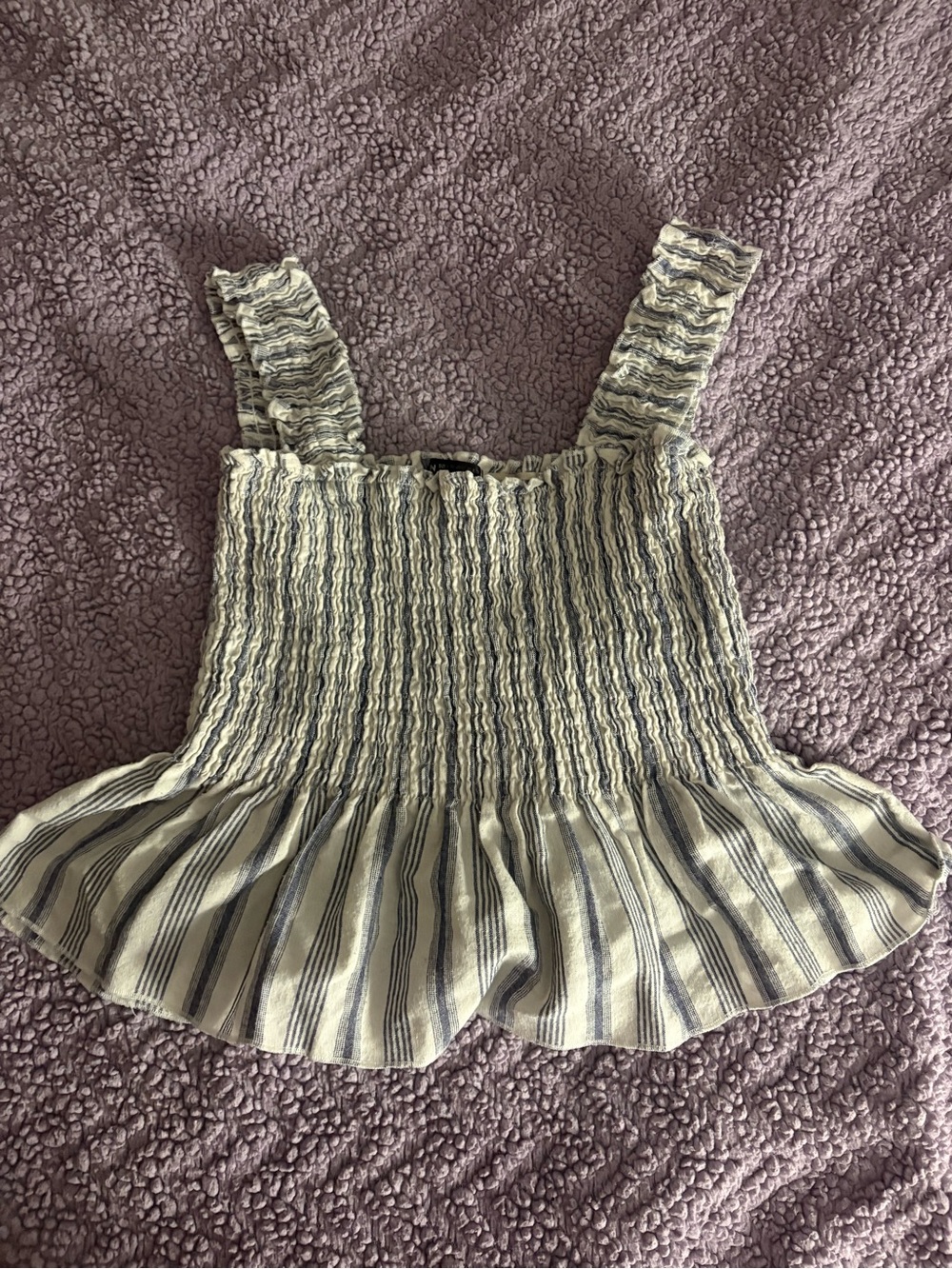 Smocked Striped Peplum Tank Top - Blue & Cream